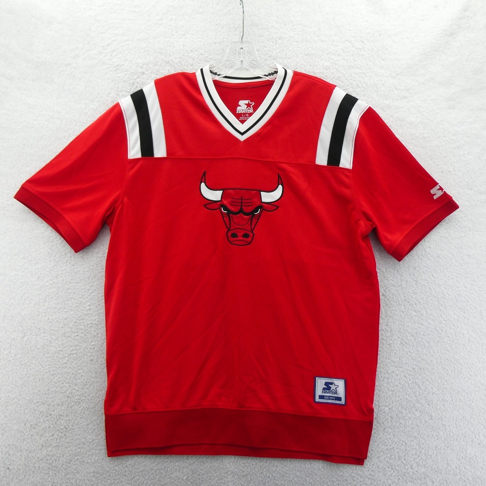 Starter Shirt Mens Large Chicago Bulls Red V-Neck NBA Basketball 66 EST‎ Jersey
